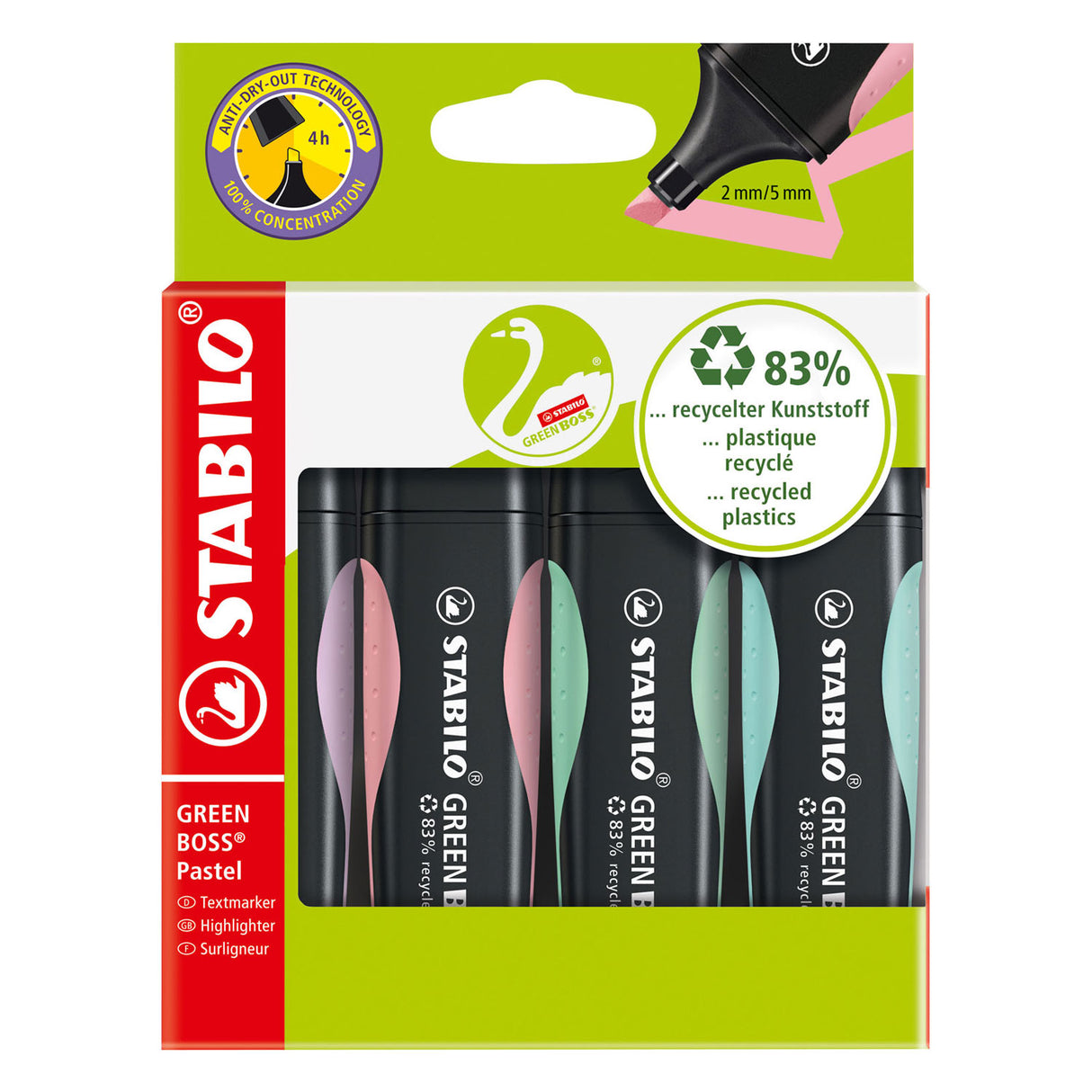 Stabilo green boss pastel - markeerstift - set met 4 stuks