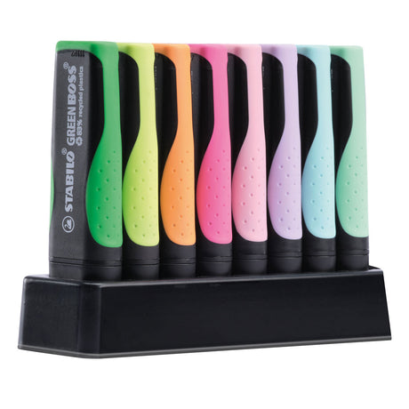 Stabilo green boss pastel - surligneur - fabriqué à partir de 83 % de plastique recyclé - ensemble de bureau 8 pièces - 4 couleurs standards + 4 couleurs pastel