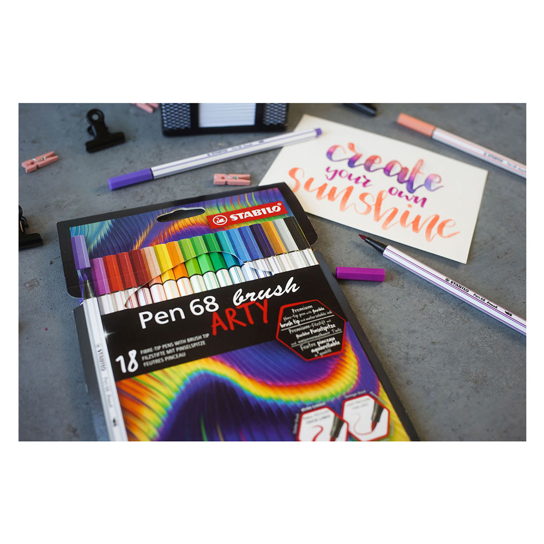 Stabilo pen 68 pinceau - feutre - arty - set de 18 pièces