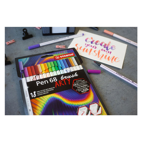 Stabilo pen 68 pinceau - feutre - arty - set de 18 pièces