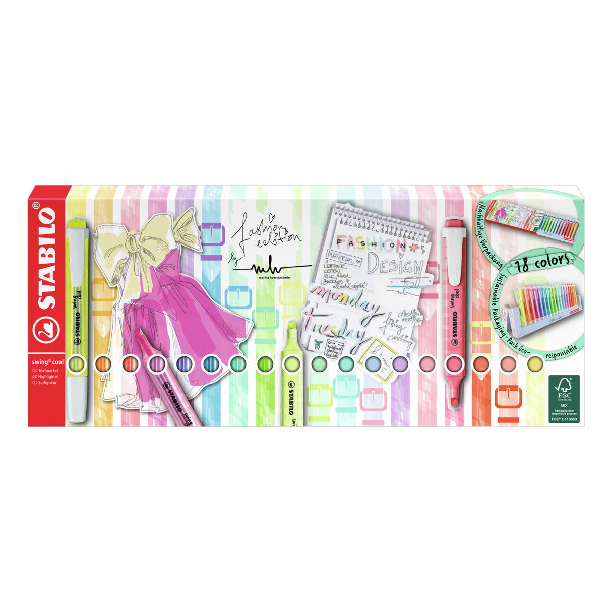 Stabilo swing cool - markeerstift - 18 stuks deskset