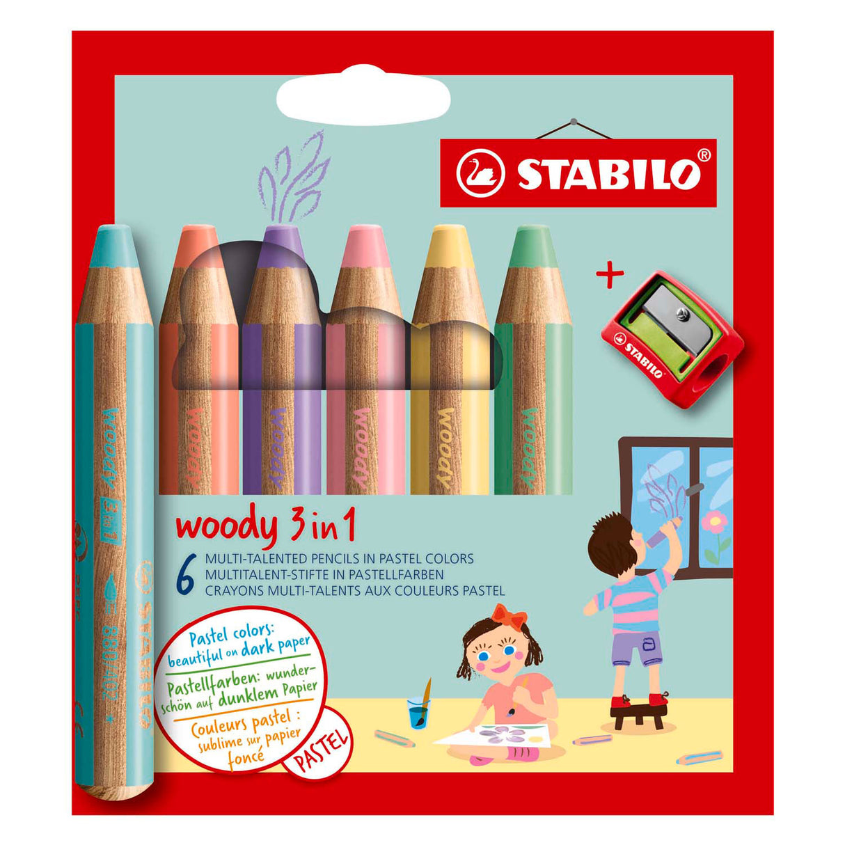 STABILO WOODY 3IN1 CURS - 6 couleurs + lingettes de crayon