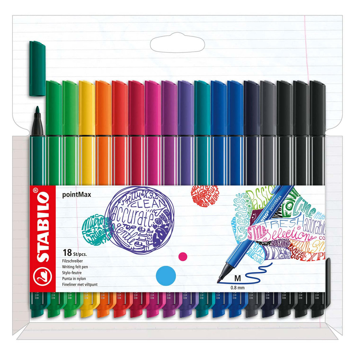 Stabilo pointmax - feutre fin à pointe dure - set de 18 pièces