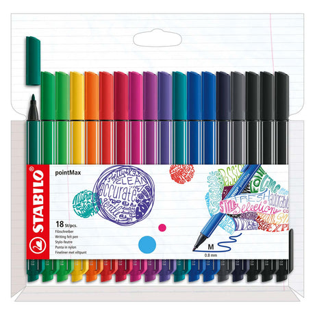 Stabilo pointmax - feutre fin à pointe dure - set de 18 pièces