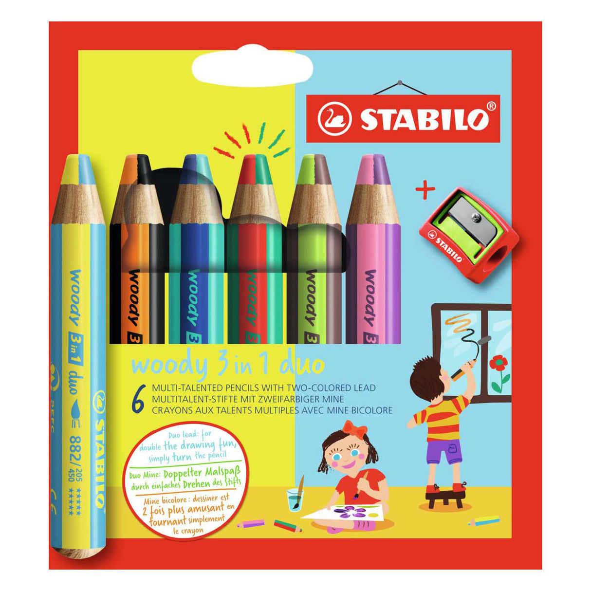 Stabilo Woody 3in1 Duo med en blyertspennare, 7dlg.