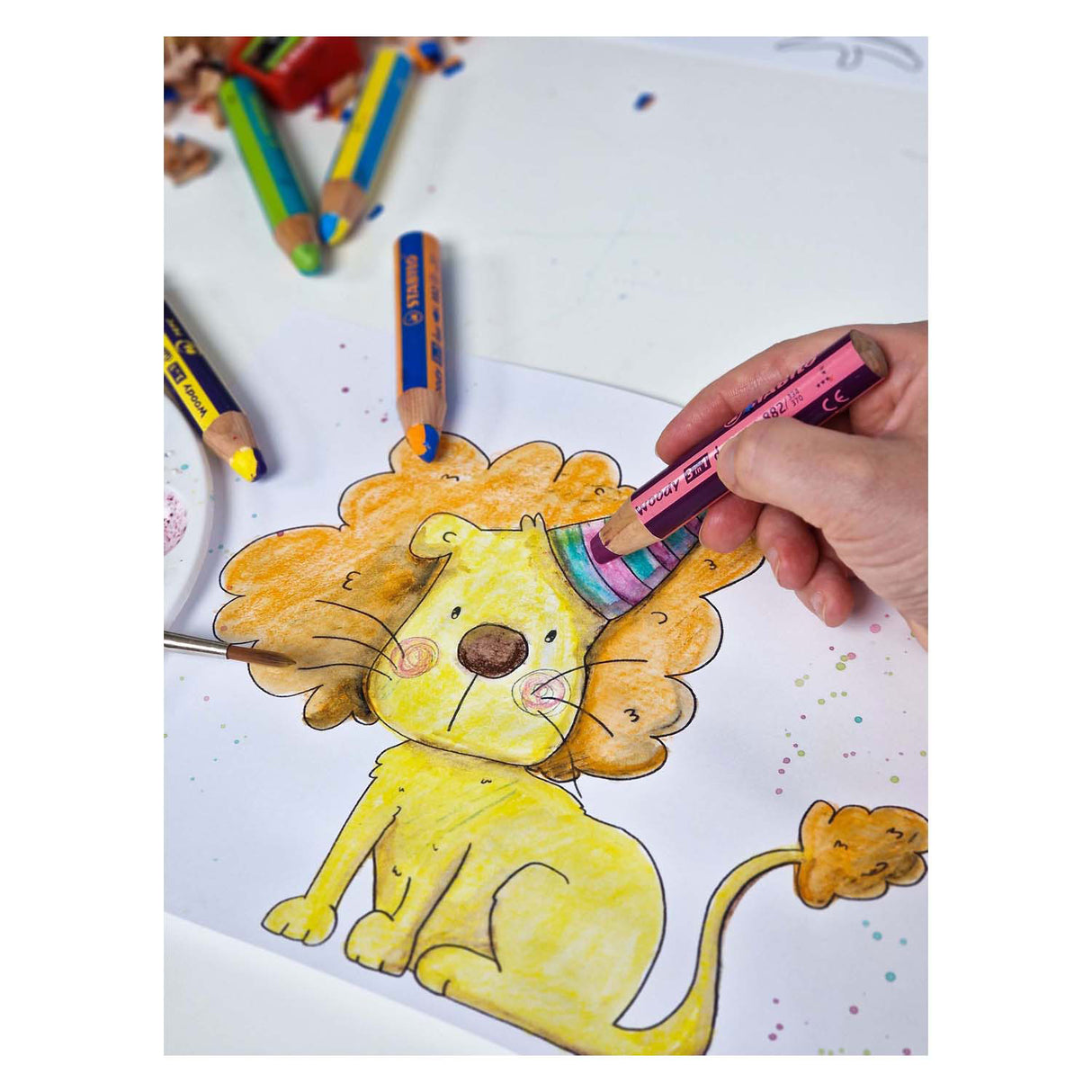 Stabilo woody duo 3 en 1 - crayons de couleur multi talents - étui avec taille-crayon 6 couleurs