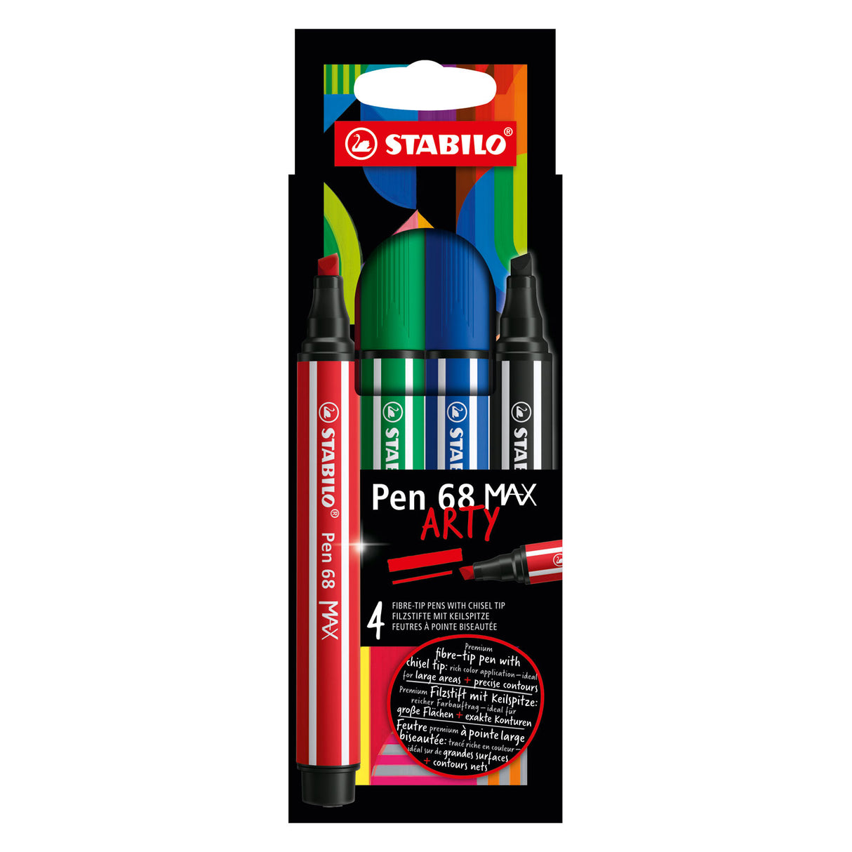 Stilo Pen 68 Max Arty Felt -Tip Pen avec un pic de burin épais 4 couleurs