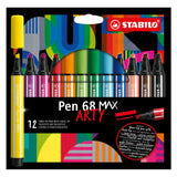 Stabilo pen 68 max arty - feutre à pointe biseautée épaisse - lot de 12 pièces