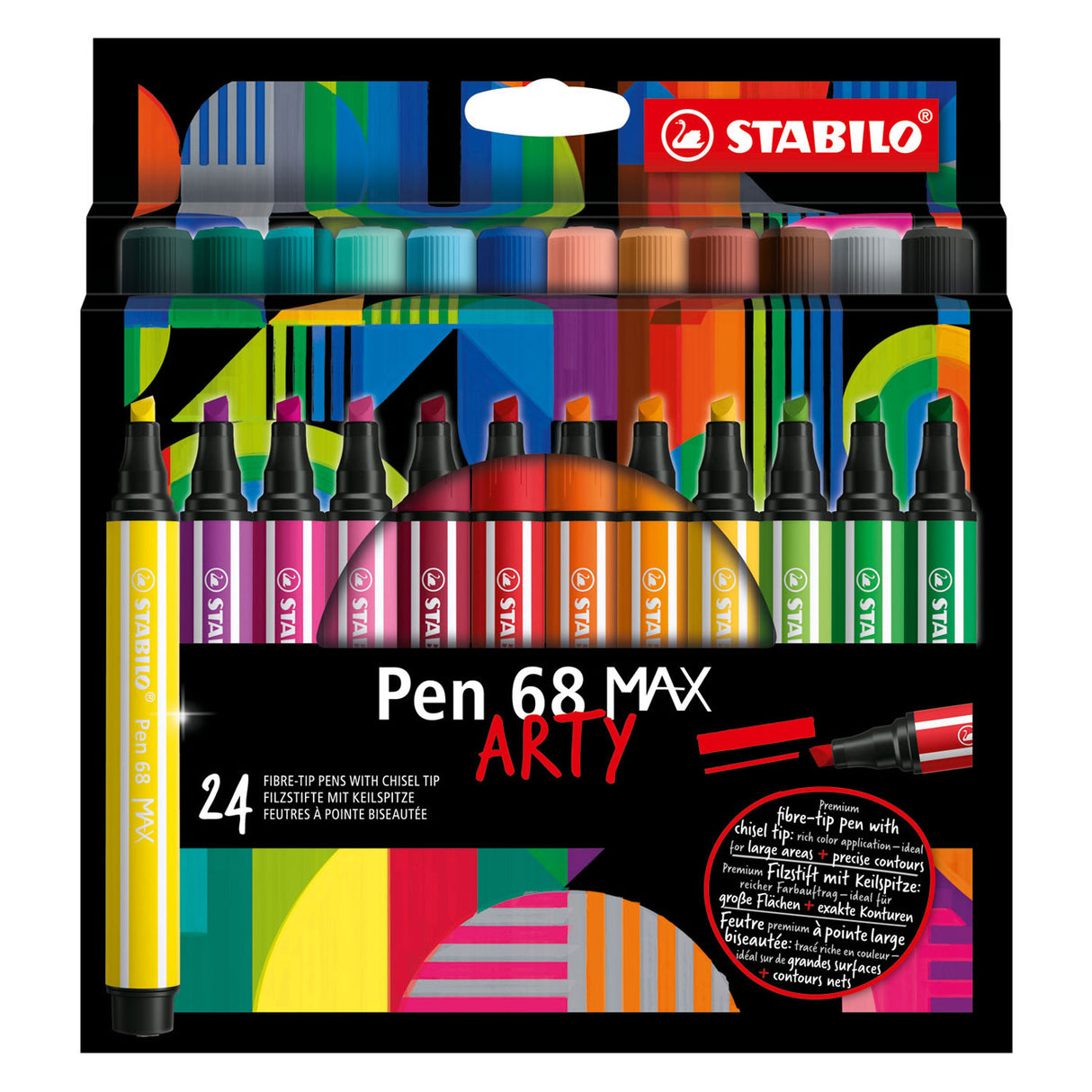 Penna Stabolo 68 MAX ARTY Felf -Tip Penna con Spessa picco di scalpello 24 Colori