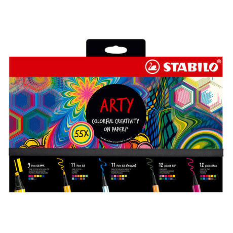 Stabilo arty set - set pen 68, pen 68 brush, point 88, pen 68 max pointmax - coffret combiné de 55 pièces