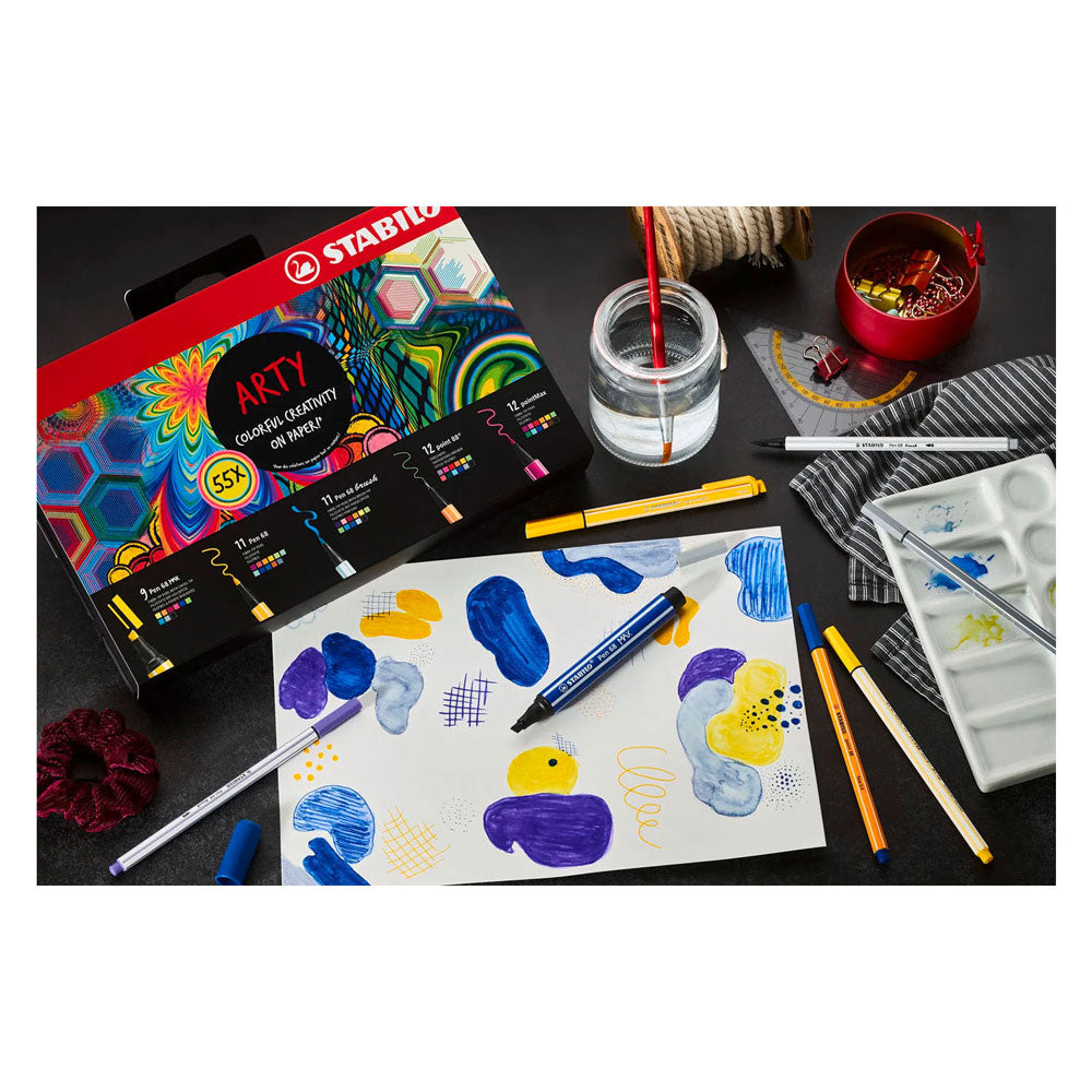 Stabilo arty set - set pen 68, pen 68 brush, point 88, pen 68 max pointmax - combi etui met 55 stuks