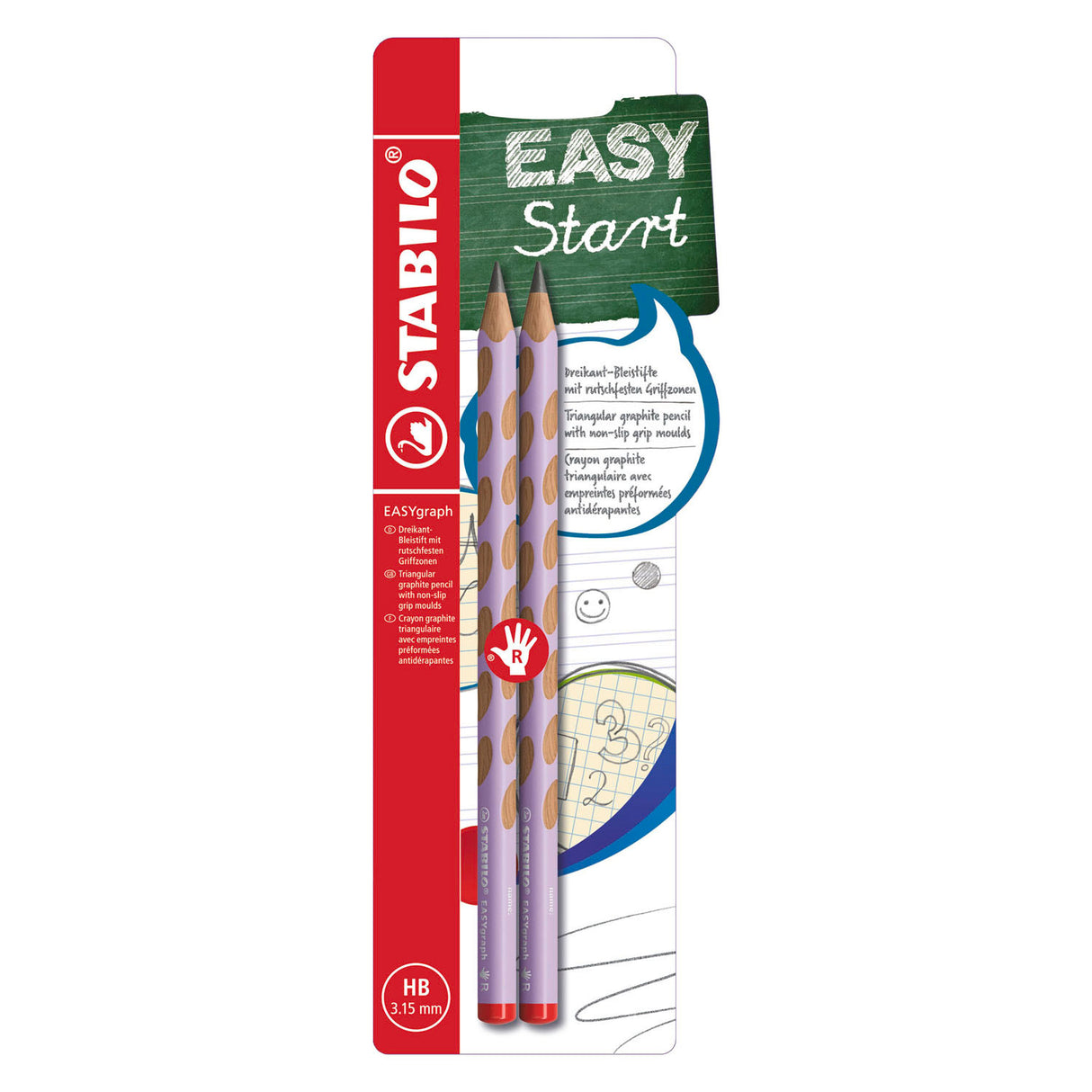 Stabilo easygraph hb crayons graphite pour droitier lilas - 2 pcs.