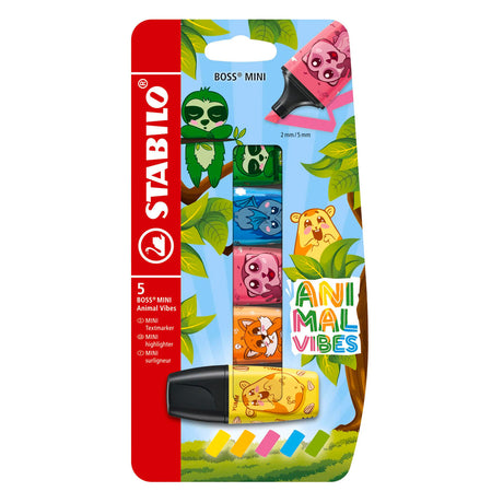 Stabilo boss mini - surligneur - vibrations animales - étui de 5 couleurs