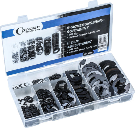 Assortiment Condor de bagues de retenue 9090 Assortiments de circlips électroniques 300 pièces, 1,5-22 mm