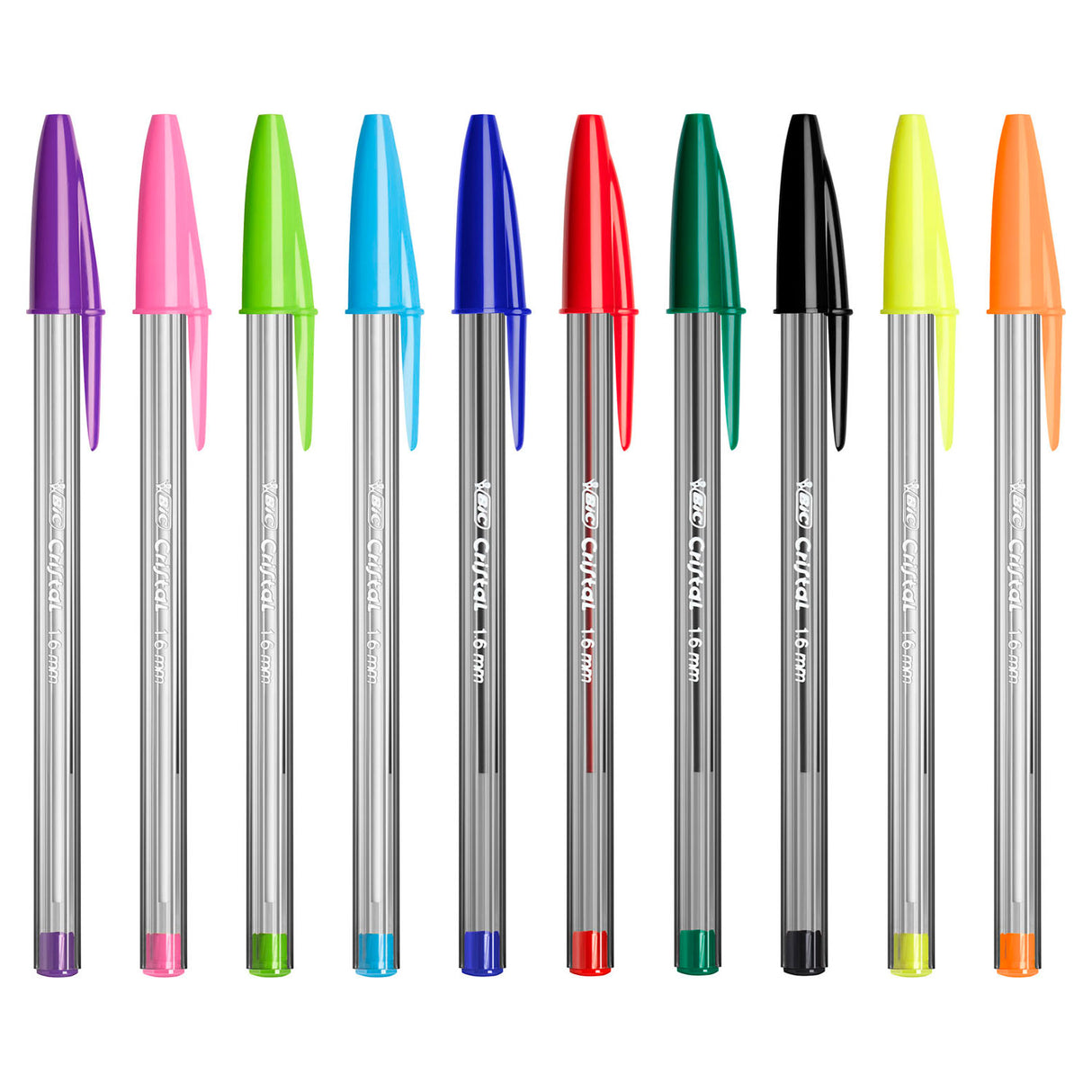 Stylos à bille multicolores Bic cristal pointe large (1,6 mm) - différentes couleurs - paquet de 15 pièces