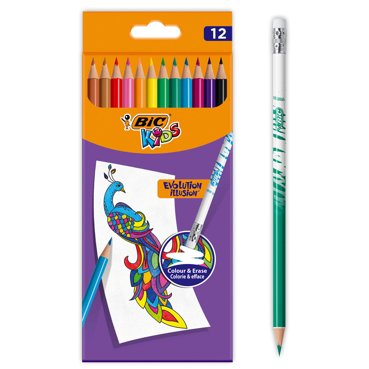 Crayons de couleur effaçables Bic Kids Evolution, 12 pcs.