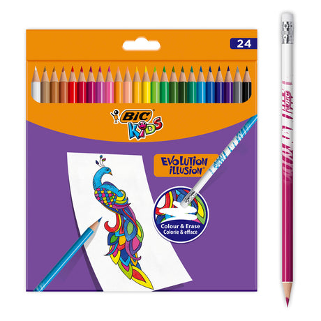 Bic kids illusion - crayons de couleur - enfants et adultes - différentes couleurs - crayon - 24 pièces