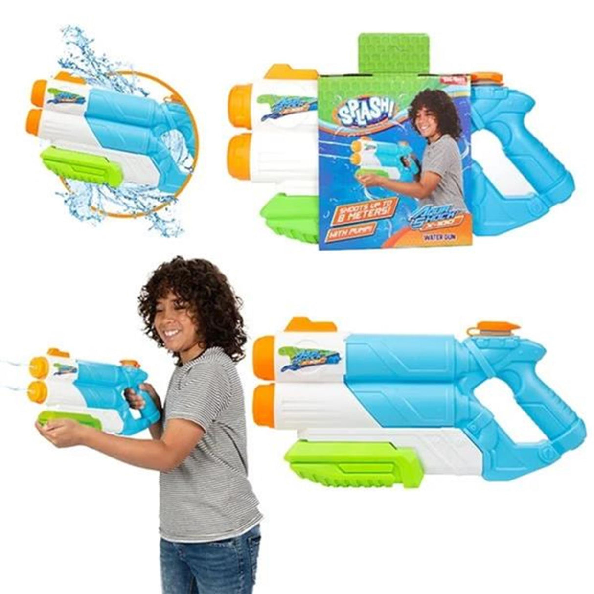 Gun à eau à éclaboussure avec puissance à double boucle, 1080 ml