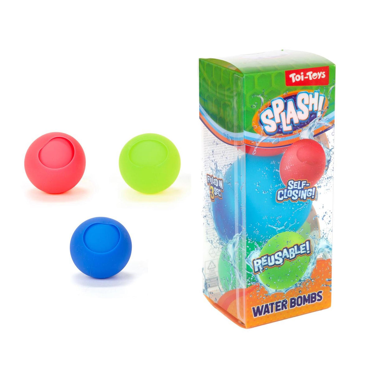 Toi-toys toitoys splash ballon d'eau réutilisable et à fermeture automatique pack de 3