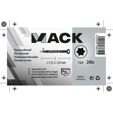 Mack 1004975 - terrasschroef ss410 200st5,0 4,0x60mm | 6 stuks