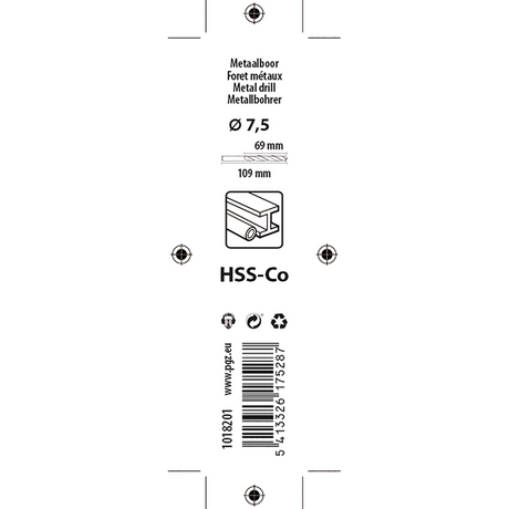 Mack 1018201 - metaalboor hss co5% din 338 ø 7,5 x 109 mm | 5 stuks