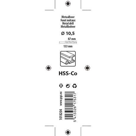 Mack 1018204 - metaalboor hss co5% din 338 ø 10,5 x 133 mm | 5 stuks