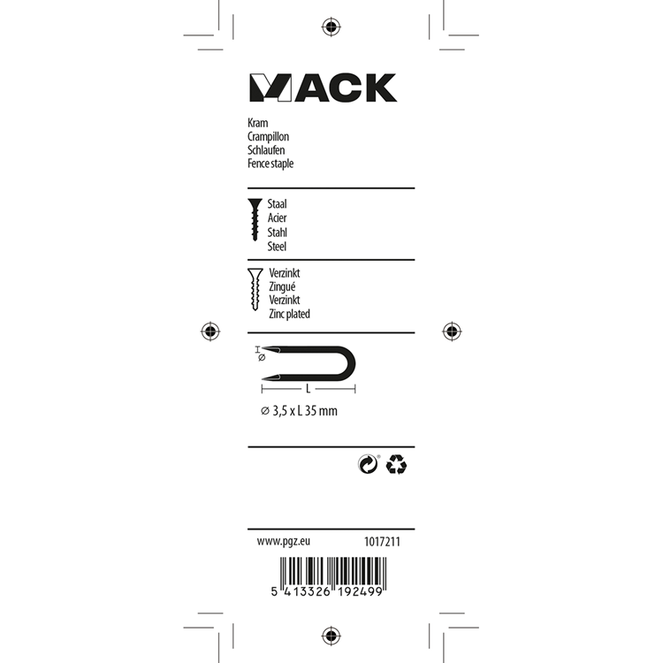 Mack 1017211 - kram staal verzinkt 100 gr 3,5 x 35 mm | 5 stuks