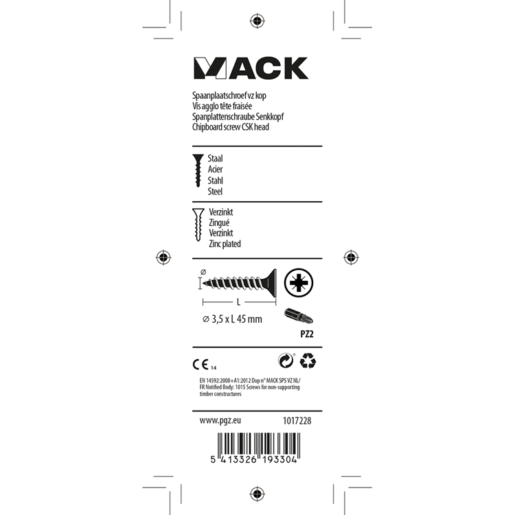 Mack 1017228 - spaanplaatschroef vz kop geelverz.18 st 3,5 x 45 mm | 10 stuks