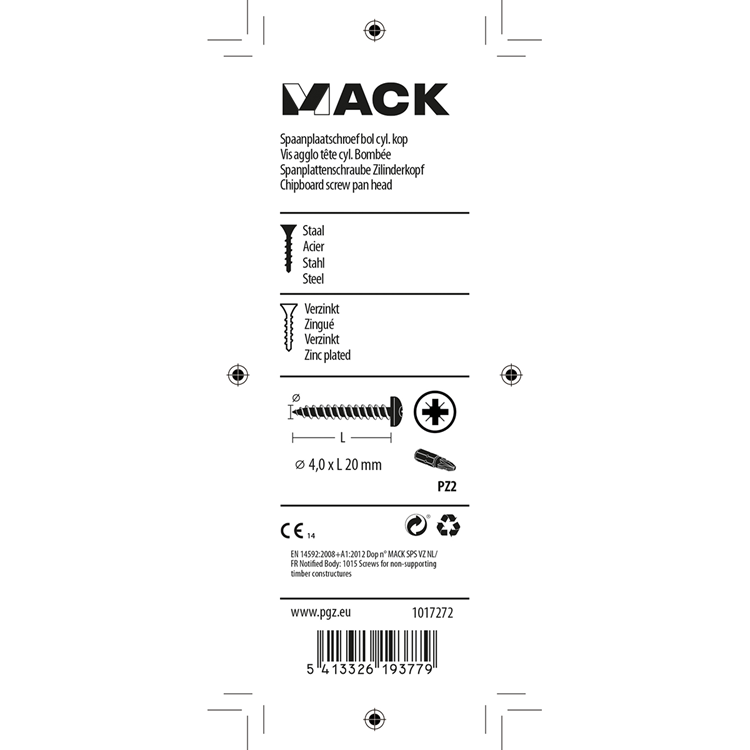 Mack 1017272 - spaanplaatschroef cylkop geelverz.30 st 4,0 x 20 mm | 10 stuks