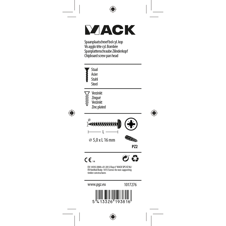 Mack 1017276 - spaanplaatschroef cylkop geelverz.25 st 5,0 x 16 mm | 10 stuks