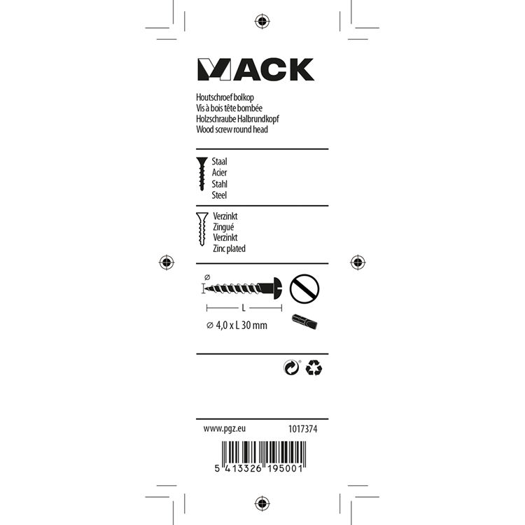 Mack 1017374 - houtschroef bolkop staal verzinkt 12 st 4,0 x 30 mm | 10 stuks