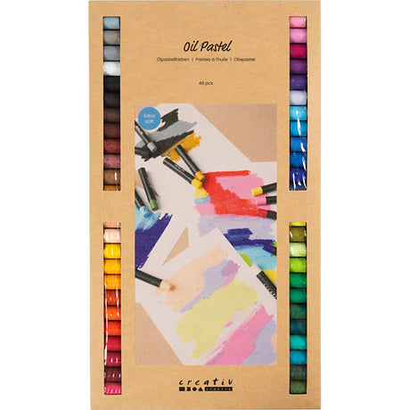 Pastels à l'huile Creativ company, l: 7 cm, épaisseur 11 mm, différentes couleurs, 48 pièces 1 boîte