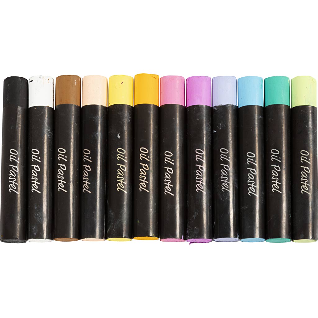 Pastels à l'huile Creativ company, l: 7 cm, épaisseur 11 mm, couleurs pastel, 12 pièces 1 boîte