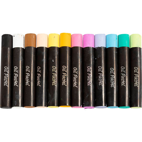 Pastels à l'huile Creativ company, l: 7 cm, épaisseur 11 mm, couleurs pastel, 12 pièces 1 boîte