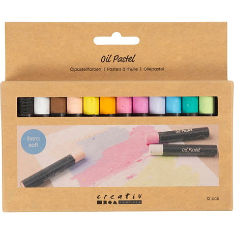 Pastels à l'huile Creativ company, l: 7 cm, épaisseur 11 mm, couleurs pastel, 12 pièces 1 boîte