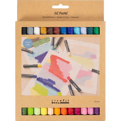 Pastels à l'huile Creativ company, l: 7 cm, épaisseur 11 mm, couleurs pastel, 24 pièces 1 boîte