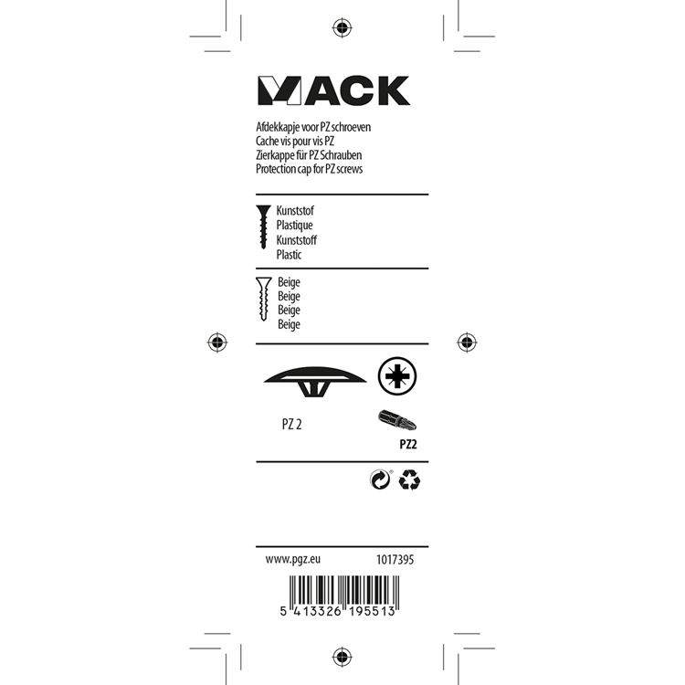 Mack 1017395 - afdekkapje vr pz schr.kunst. beige 40 st pz 2 | 10 stuks