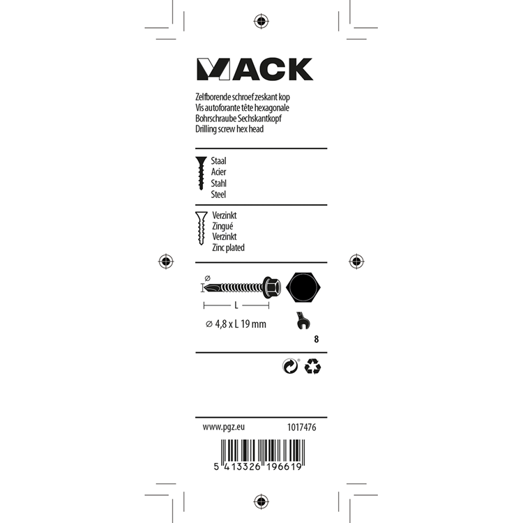 Mack 1017476 - zelfborende schroef zesk.kop verz. 22st 4,8 x 19 mm | 10 stuks