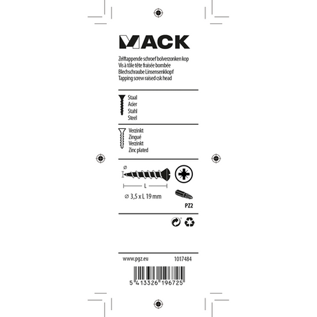 Mack 1017484 - zelftappende schroef bvk verz.22 st 3,5 x 19 mm | 10 stuks