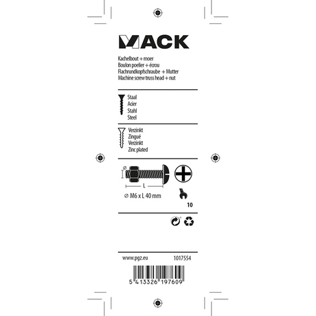 Mack 1017554 - kachelbout + moer staal verzinkt 7 st m6 x 40 mm | 5 stuks