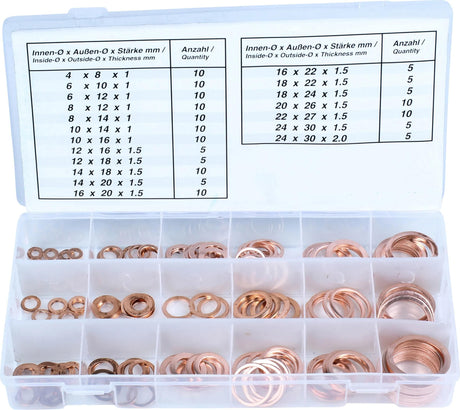 Assortiment de bagues d'étanchéité Condor 9000 Assortiment de bagues d'étanchéité en cuivre 150 pièces, 19 tailles