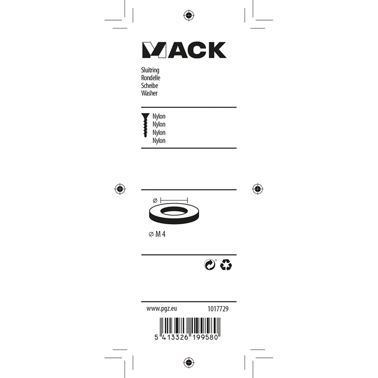 Mack 1017729 - sluitring nylon 12 st m4 | 10 stuks