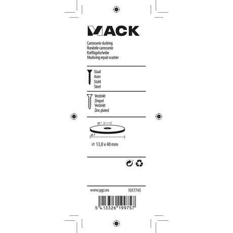 Mack 1017745 - carrosserie sluitring verzinkt6 st 13,0 x 40 mm | 5 stuks