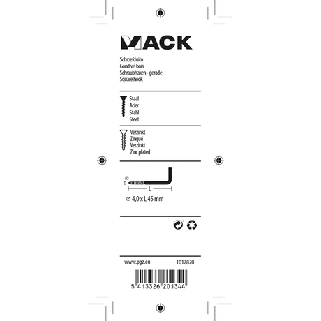 Mack 1017820 - schroefduim staal verzinkt 9st 4,0 x 45 mm | 10 stuks