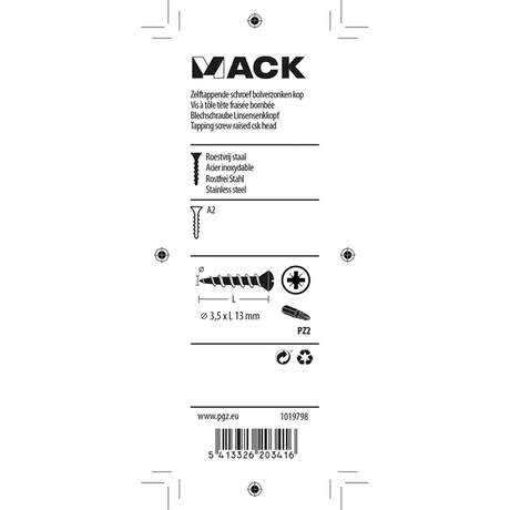 Mack 1019798 - zelftappende schroef bolvz.kopa2 14st 3,5 x 13 mm | 10 stuks