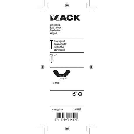 Mack 1019869 - vleugelmoer inox a2 2 st m10 | 10 stuks