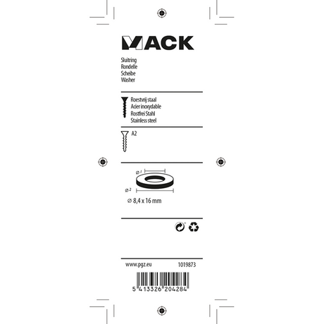 Mack 1019873 - sluitring inox a2 14 st m8 | 10 stuks