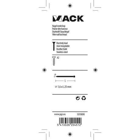 Mack 1019890 - nagel ronde kop inox a2 35 st 1,6 x 25 mm | 10 stuks
