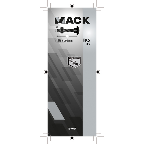 Mack 1019917 - houtbout + moer roestvrijstaal 3 st m8 x 60 mm | 5 stuks