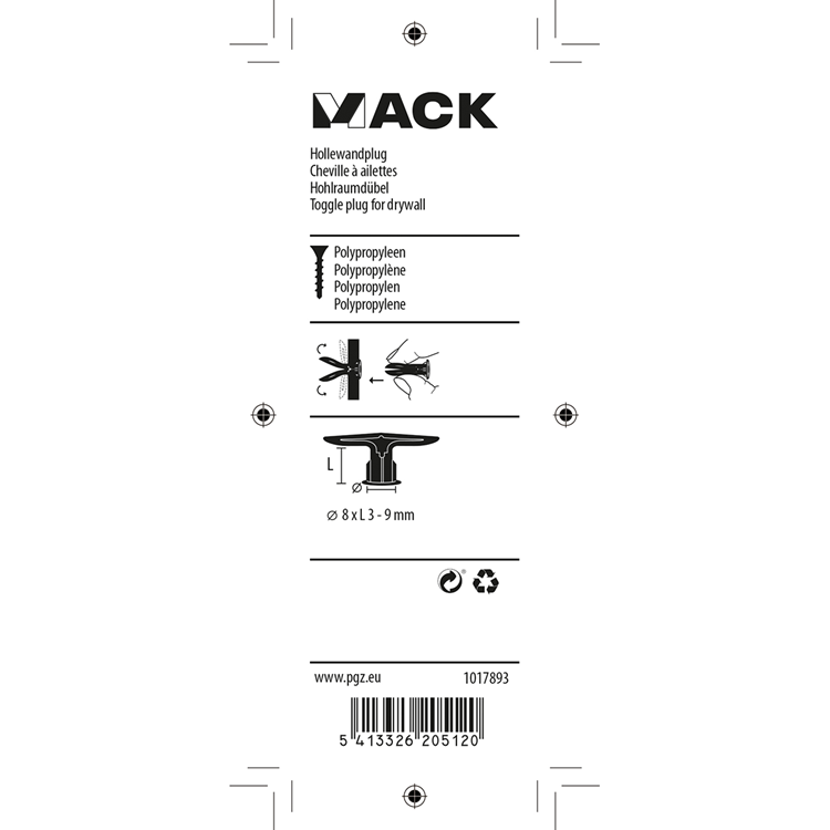 Mack 1017893 - hollewandplug nylon 4 st ta | 10 stuks